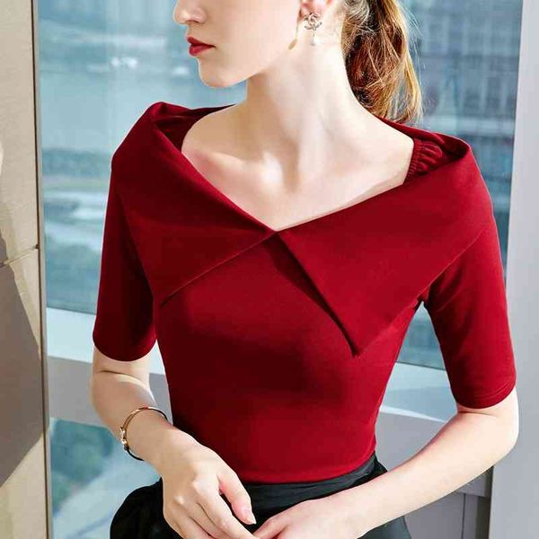 design medium sleeve t-shirt 2020 spring and summer women's fashion trend 5-sleeve french lapel top, White
design medium sleeve t-shirt 2020 spring and summer women's fashion trend 5-sleeve french lapel top, White