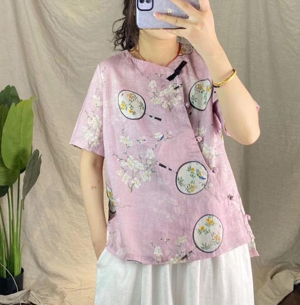 women's blouses & shirts 21 women summer sweet style print loose xiejin frog buttons asymmetric female linen fashion tide, White
women's blouses & shirts 21 women summer sweet style print loose xiejin frog buttons asymmetric female linen fashion tide, White
