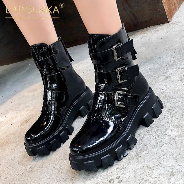 boots lapolaka arrivals motorcycle women shoes genuine leather belt buckle platform comfortable zipper ankle, Black
boots lapolaka arrivals motorcycle women shoes genuine leather belt buckle platform comfortable zipper ankle, Black