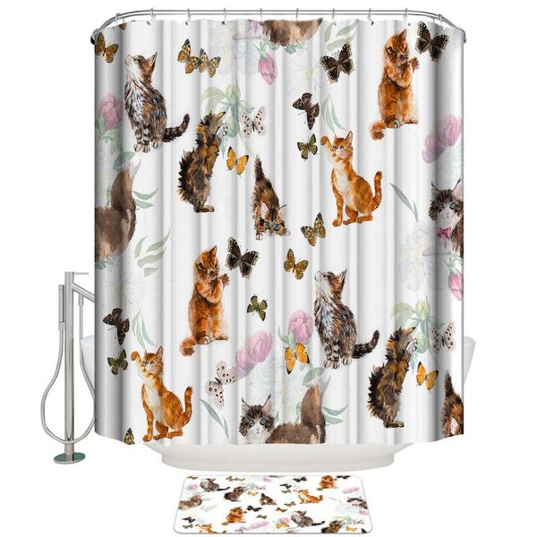 watercolor cat butterfly playful shower curtain with hooks doormat bath floor mat waterproof polyester curtains
watercolor cat butterfly playful shower curtain with hooks doormat bath floor mat waterproof polyester curtains