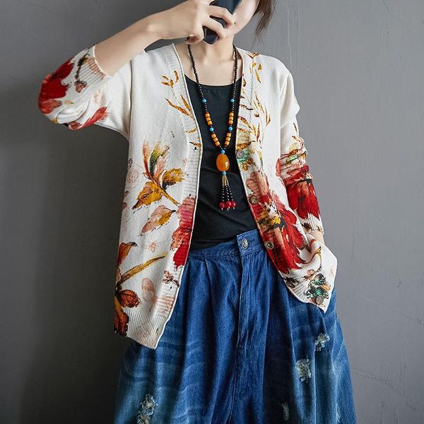 women's knits & tees knitted cardigan jacket printed v-neck sweater 2021 spring and autumn style art retro fashion, White
women's knits & tees knitted cardigan jacket printed v-neck sweater 2021 spring and autumn style art retro fashion, White