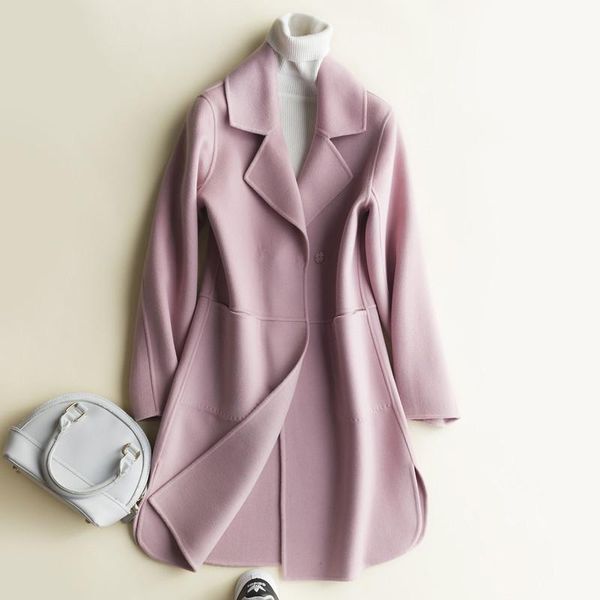 women's wool & blends autumn winter fashion mid long double-sided coat women 7 color outerwear slim big pocket office lady woolen jacke, Black
women's wool & blends autumn winter fashion mid long double-sided coat women 7 color outerwear slim big pocket office lady woolen jacke, Black