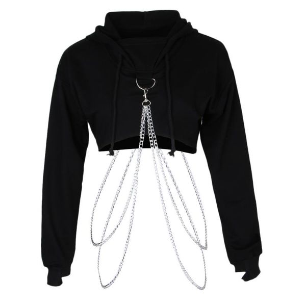 women's hoodies & sweatshirts women fashion long sleeve pullover hoodie crop metal chain sweatshirt with alloy, Black
women's hoodies & sweatshirts women fashion long sleeve pullover hoodie crop metal chain sweatshirt with alloy, Black