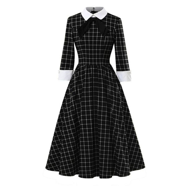 knot neck black and white plaid vintage cotton midi dresses fwomen elegant party 3/4 length sleeve spring 50s swing dress casual, Black;gray
knot neck black and white plaid vintage cotton midi dresses fwomen elegant party 3/4 length sleeve spring 50s swing dress casual, Black;gray