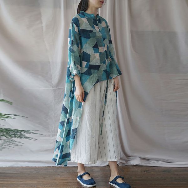 johnature women geometric shirts ramie irregular blouses vintage spring stand loose chinese style women shirts 210521, White
johnature women geometric shirts ramie irregular blouses vintage spring stand loose chinese style women shirts 210521, White