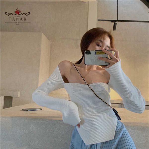 women sweater tight-fitting base off-shoulder slim black collar full sleeves elastic waist pullover scheming 210922, White;black
women sweater tight-fitting base off-shoulder slim black collar full sleeves elastic waist pullover scheming 210922, White;black