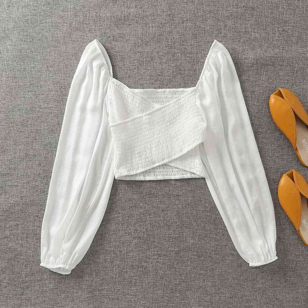 fashion long-sleeved square-neck women t-shirt vintage slim white cross lantern sleeves casual short chic female 210507
fashion long-sleeved square-neck women t-shirt vintage slim white cross lantern sleeves casual short chic female 210507