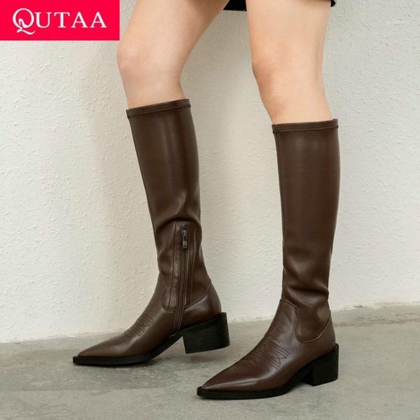 boots qutaa 2021 mid calf women autumn winter pointed toe long cow leather shoes size 34-391, Black
boots qutaa 2021 mid calf women autumn winter pointed toe long cow leather shoes size 34-391, Black
