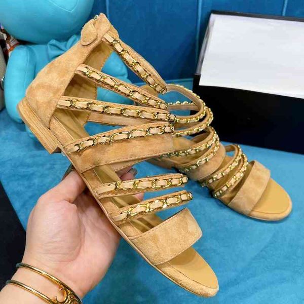 new design peep toe suede ladies sandals metal chain covered heel solid color rome retro fashion women flats 2021 summer shoes, Black
new design peep toe suede ladies sandals metal chain covered heel solid color rome retro fashion women flats 2021 summer shoes, Black