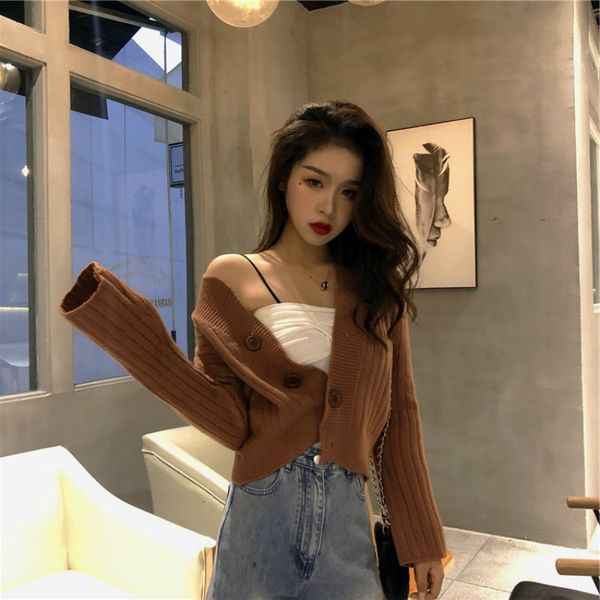 ackets 2021 fashion all-match short knit cardigan long-sleeved new jacket korean spring and autumn sweater tide, Black;brown
ackets 2021 fashion all-match short knit cardigan long-sleeved new jacket korean spring and autumn sweater tide, Black;brown