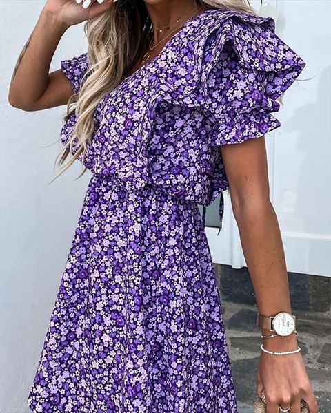 floral print layered ruffles women dress sleeve v neck casual style lace up clothes, Black;gray
floral print layered ruffles women dress sleeve v neck casual style lace up clothes, Black;gray