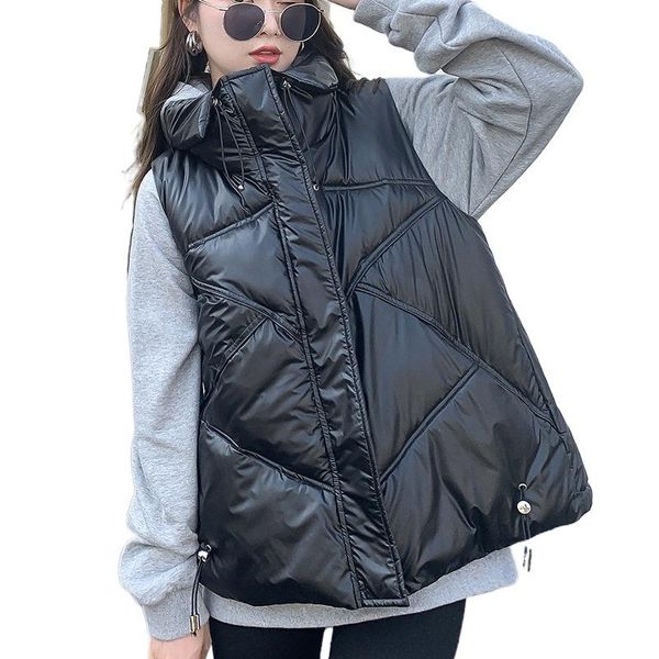 women's vests fashion glossy down cotton vest women 2021 autumn winter korean stand collar waistcoat jacket sleeveless loose warm outwe, Black;white
women's vests fashion glossy down cotton vest women 2021 autumn winter korean stand collar waistcoat jacket sleeveless loose warm outwe, Black;white