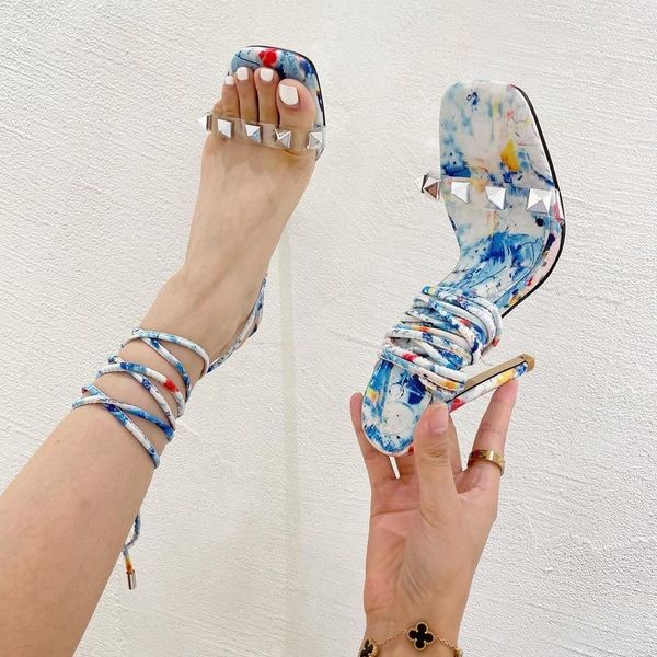dress shoes summer fashion thin heel pvc transparent rivet blue printing lace-up women's party high sandals, Black
dress shoes summer fashion thin heel pvc transparent rivet blue printing lace-up women's party high sandals, Black