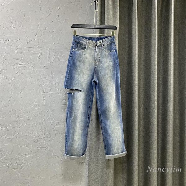 women's jeans long women fashion srtreetwear 2021 spring and autumn clothing loose gradient color high waist hole wide denim pants, Blue
women's jeans long women fashion srtreetwear 2021 spring and autumn clothing loose gradient color high waist hole wide denim pants, Blue