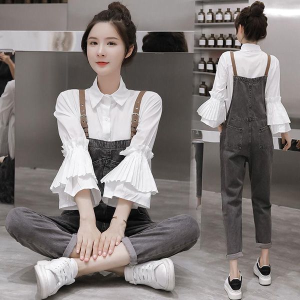 women's two piece pants women autumn denim jumpsuits loose shirts and overalls set elegant long trouser female casual 2 suits q657, White
women's two piece pants women autumn denim jumpsuits loose shirts and overalls set elegant long trouser female casual 2 suits q657, White