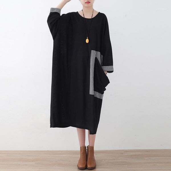 casual dresses johnature women knitted cotton black dress pockets long sleeve patchwork 2021 autumn loose cloths, Black;gray
casual dresses johnature women knitted cotton black dress pockets long sleeve patchwork 2021 autumn loose cloths, Black;gray