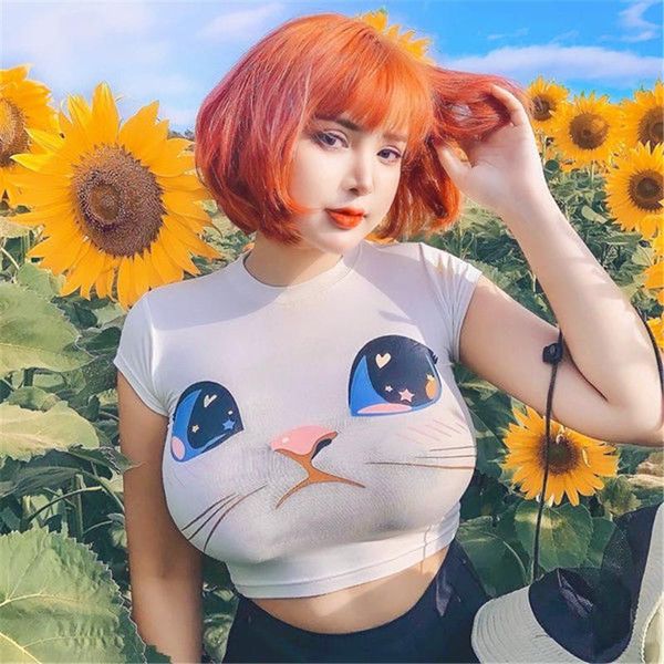 women's t-shirt summer tight cartoon graphic printed t shirts women kpop kawaii anime short sleeve tshirt open navel female crop top, White
women's t-shirt summer tight cartoon graphic printed t shirts women kpop kawaii anime short sleeve tshirt open navel female crop top, White