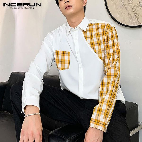 fashion men shirt plaid patchwork long sleeve button turn down collar camisa streetwear casual blouse clothing incerun men's shirts, White;black
fashion men shirt plaid patchwork long sleeve button turn down collar camisa streetwear casual blouse clothing incerun men's shirts, White;black