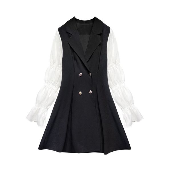 black patchwork notch collar puff sleeve long double-breasted mini dress elegant autumn d1718 210514, Black;gray
black patchwork notch collar puff sleeve long double-breasted mini dress elegant autumn d1718 210514, Black;gray