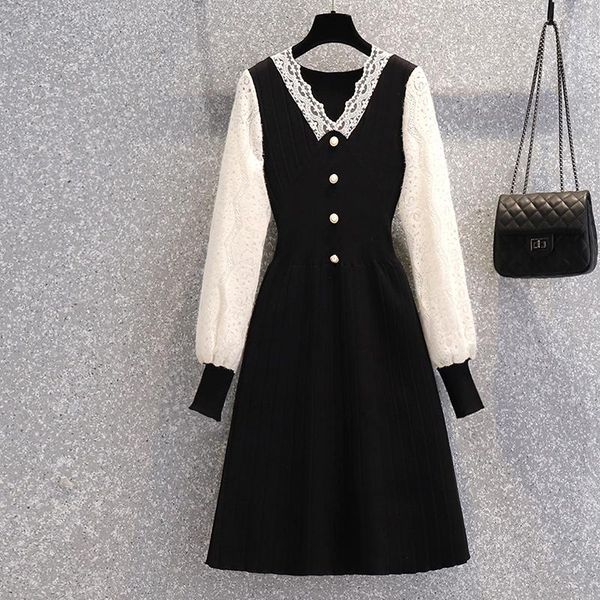 casual dresses -4xl plus size women elegant office autumn kintting 2021 long sleeve v neck lace patchwork thick sweaters dress, Black;gray
casual dresses -4xl plus size women elegant office autumn kintting 2021 long sleeve v neck lace patchwork thick sweaters dress, Black;gray