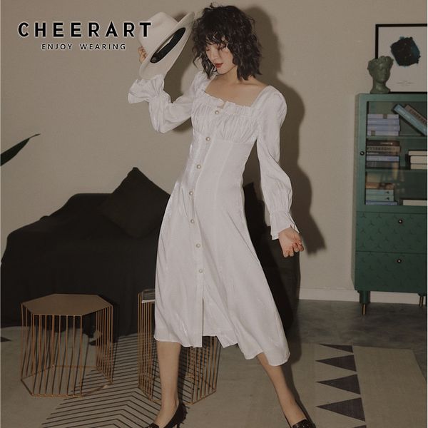 court white long elegant dress women puff sleeve pearl square neck ladies tunic midi autumn 210427, Black;gray
court white long elegant dress women puff sleeve pearl square neck ladies tunic midi autumn 210427, Black;gray
