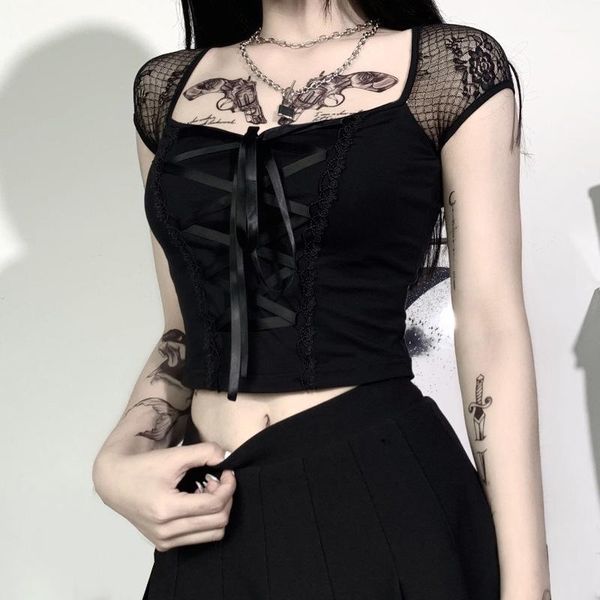 goth dark mesh patchwork gothic t-shirts bandage front black punk women crop bodycon short sleeve v-neck t-shirt 2021 women's, White
goth dark mesh patchwork gothic t-shirts bandage front black punk women crop bodycon short sleeve v-neck t-shirt 2021 women's, White