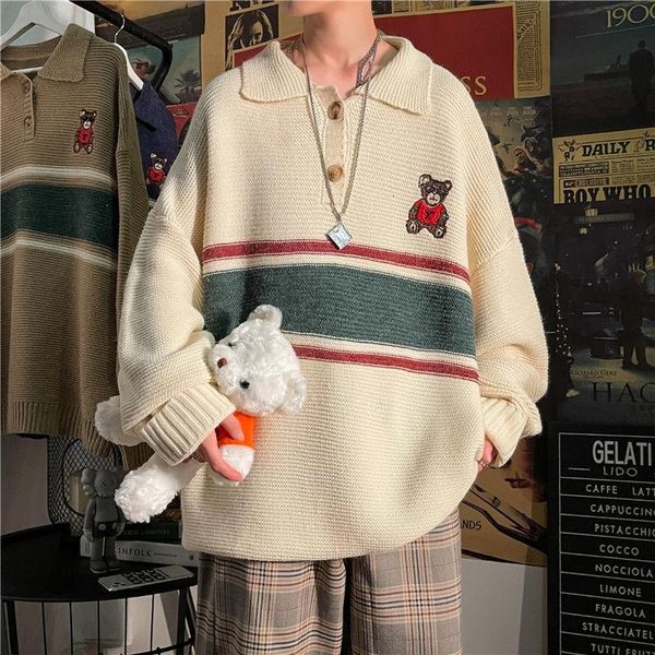 men's sweaters neploha 2021 autumn winter retro cartoon bear lapel casual sweater spliced color streetwear male pullover vintage man, White;black
men's sweaters neploha 2021 autumn winter retro cartoon bear lapel casual sweater spliced color streetwear male pullover vintage man, White;black