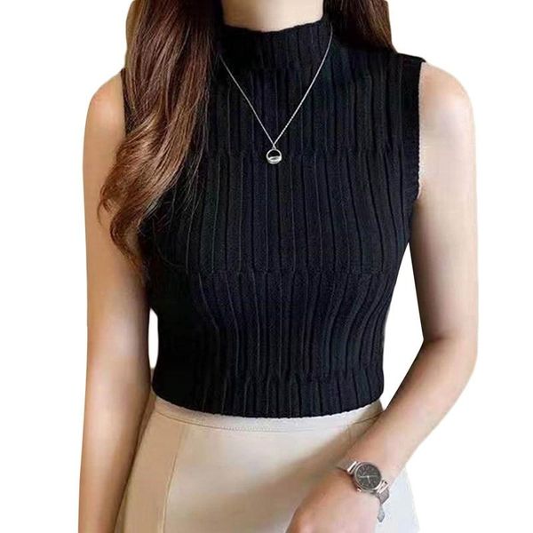 women half turtleneck sleeveless slim knitted t-shirt vest fashion casual half-high collar hooded bottoming outer wear women's, White
women half turtleneck sleeveless slim knitted t-shirt vest fashion casual half-high collar hooded bottoming outer wear women's, White