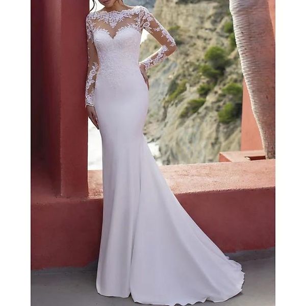 other wedding dresses vestidos elegantes para mujer backless mermaid long sleeves tulle appliqued gown bridal, White
other wedding dresses vestidos elegantes para mujer backless mermaid long sleeves tulle appliqued gown bridal, White