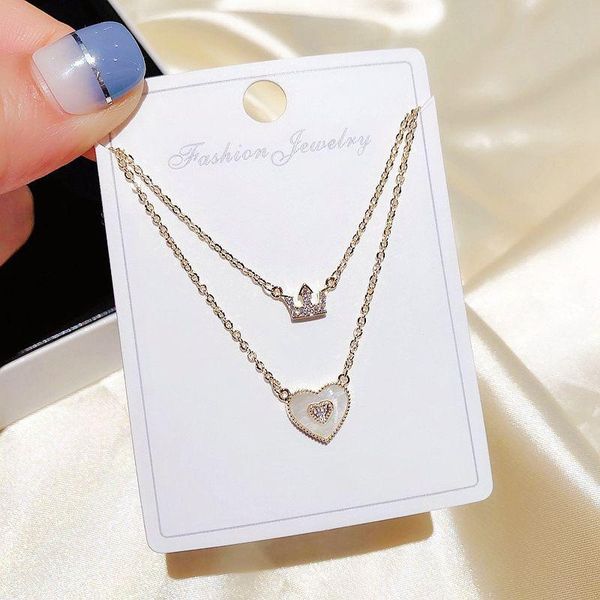 high-end double layers cubic zircon crown natural shell heart pendant necklace chain for women chains, Silver
high-end double layers cubic zircon crown natural shell heart pendant necklace chain for women chains, Silver