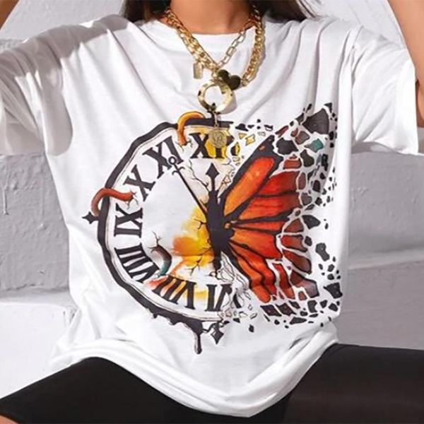 women's t-shirt women 's butterfly printing loose large size short-sleeved product tie-dye letter, White
women's t-shirt women 's butterfly printing loose large size short-sleeved product tie-dye letter, White
