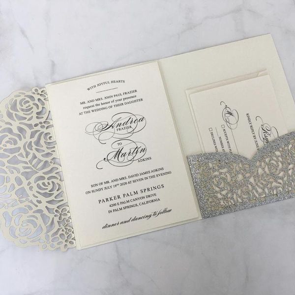 greeting cards glitter paper wedding invitations silver laser cut invitation card with ivory inner and rsvp - set of 50 pcs
greeting cards glitter paper wedding invitations silver laser cut invitation card with ivory inner and rsvp - set of 50 pcs