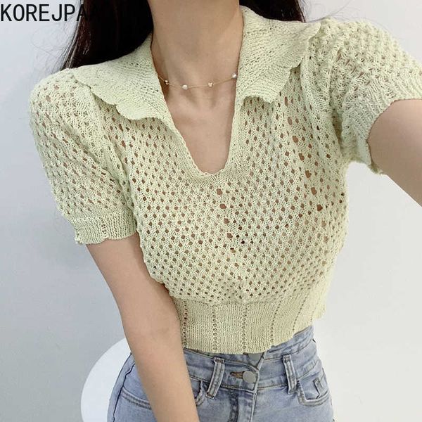 korejpaa women t-shirt summer korean chic temperament age-reducing lapel mesh hollow perspective sunscreen knitted pullover 210526, White
korejpaa women t-shirt summer korean chic temperament age-reducing lapel mesh hollow perspective sunscreen knitted pullover 210526, White