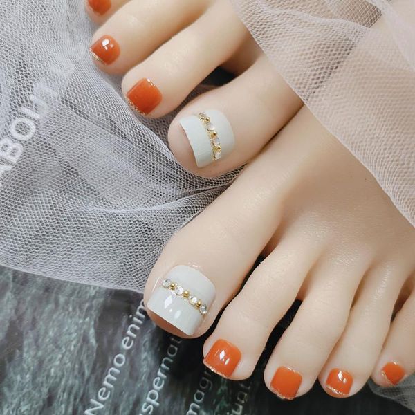 false nails nail fake toenails orange gold trim decorative toe stickers finished acrylic products 24 pieces with glue ty, Red;gold
false nails nail fake toenails orange gold trim decorative toe stickers finished acrylic products 24 pieces with glue ty, Red;gold