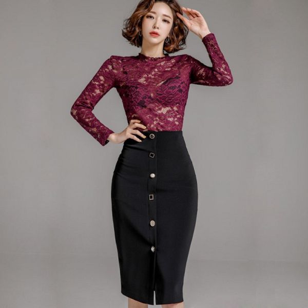 llzacoosh women hollow out long sleeve floral lace shirt two piece set and black single breasted bodycon sheath skirt set 210514, White
llzacoosh women hollow out long sleeve floral lace shirt two piece set and black single breasted bodycon sheath skirt set 210514, White