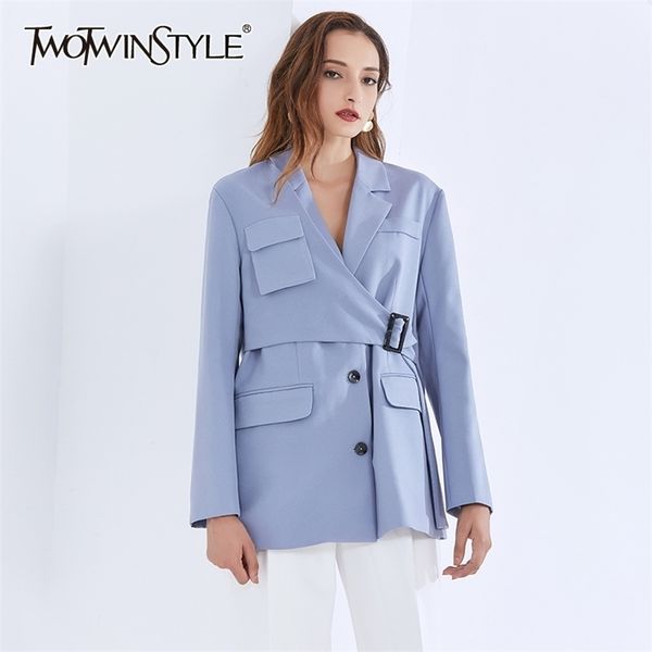 twotwinstyle casual irregular blazer for women notched long sleeve sashes blue blazers female autumn fashion clothing 211122, White;black
twotwinstyle casual irregular blazer for women notched long sleeve sashes blue blazers female autumn fashion clothing 211122, White;black