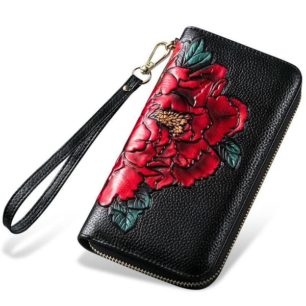 wallets genuine leather wallet 2021 women's long head layer zipper ethnic style peony clutch female coin purse, Red;black
wallets genuine leather wallet 2021 women's long head layer zipper ethnic style peony clutch female coin purse, Red;black