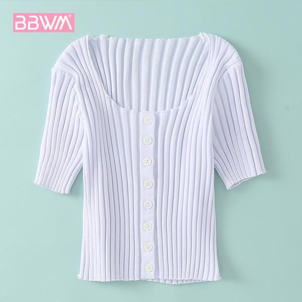 women's cardigan 2021 square neck short sleeve knit versatile slim retro striped single-breasted high-waisted t-shirt female sweaters, White;black
women's cardigan 2021 square neck short sleeve knit versatile slim retro striped single-breasted high-waisted t-shirt female sweaters, White;black