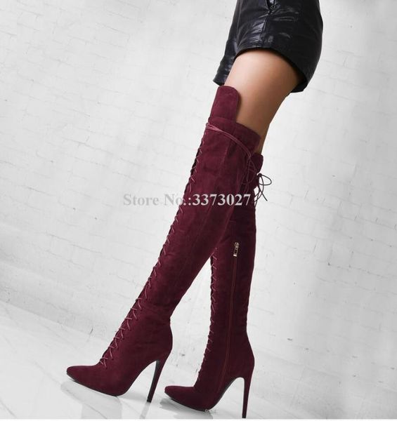boots suede cross-tied woman long fashion pointed toe thin high over the knee gladiator ladies large size shoes, Black
boots suede cross-tied woman long fashion pointed toe thin high over the knee gladiator ladies large size shoes, Black