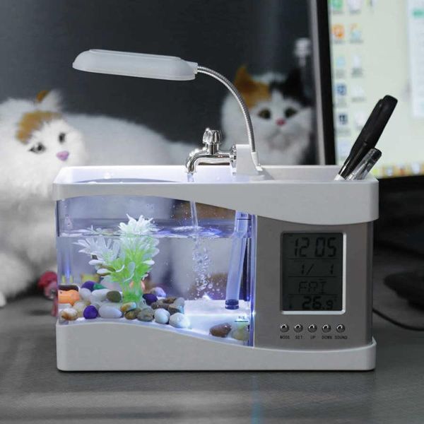 aquariums mini aquarium fish tank deskwith led light lcd display screen and clock decoration
aquariums mini aquarium fish tank deskwith led light lcd display screen and clock decoration