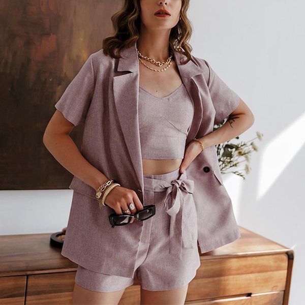 women's tracksuits summer 3 pieces short sleeve shorts set with sling solid high waist female blazer sets 2021 elegant fashion ladies s, Gray
women's tracksuits summer 3 pieces short sleeve shorts set with sling solid high waist female blazer sets 2021 elegant fashion ladies s, Gray