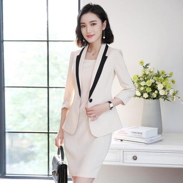 women's suits & blazers 2021 spring autumn wemen business middle sleeve office career suit slim waist ladies 3pcs set blazer + dress sk, White;black
women's suits & blazers 2021 spring autumn wemen business middle sleeve office career suit slim waist ladies 3pcs set blazer + dress sk, White;black