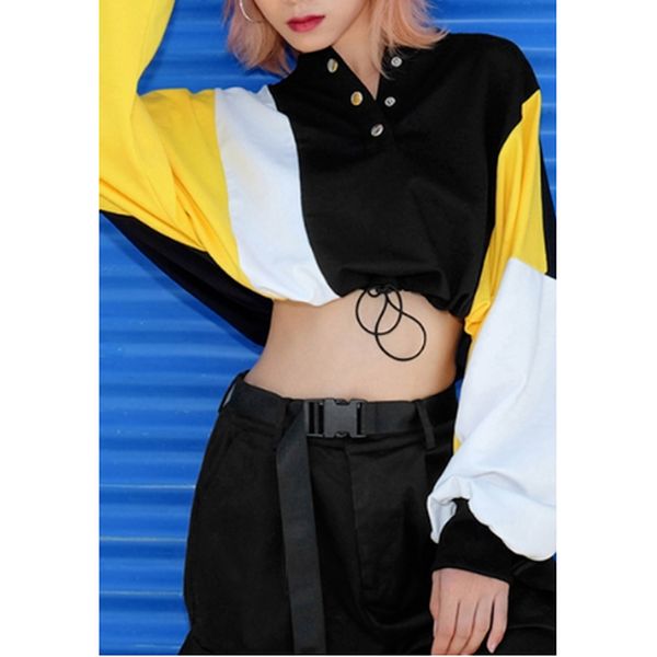 Fashionable Snap Button Front Colorblock Batwing Long Sleeve Drawstring Hem Cropped Sweatshirt, White
Fashionable Snap Button Front Colorblock Batwing Long Sleeve Drawstring Hem Cropped Sweatshirt, White