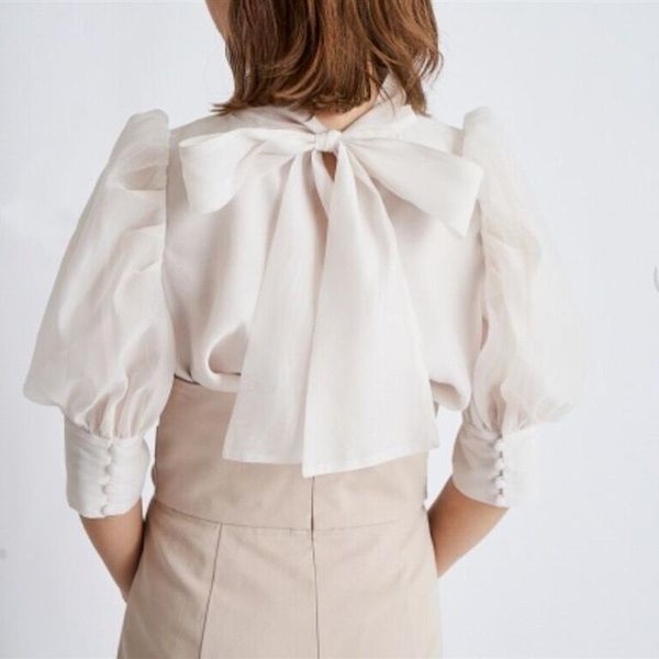 women's blouses & shirts sweet chic drawstring bow lantern sleeve woman summer elegant temperament 2021 fashion tide all match, White
women's blouses & shirts sweet chic drawstring bow lantern sleeve woman summer elegant temperament 2021 fashion tide all match, White