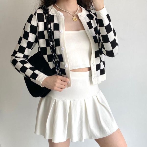 women's knits & tees womengaga fashion women black white plaid knitted cardigan with tank two pieces set female autumn casual z0et
women's knits & tees womengaga fashion women black white plaid knitted cardigan with tank two pieces set female autumn casual z0et