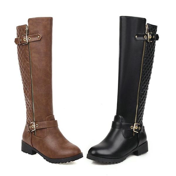 boots lady autumn winter knee round toe non-slip low heel handsome knight belt buckle zipper women shoes black brown
boots lady autumn winter knee round toe non-slip low heel handsome knight belt buckle zipper women shoes black brown