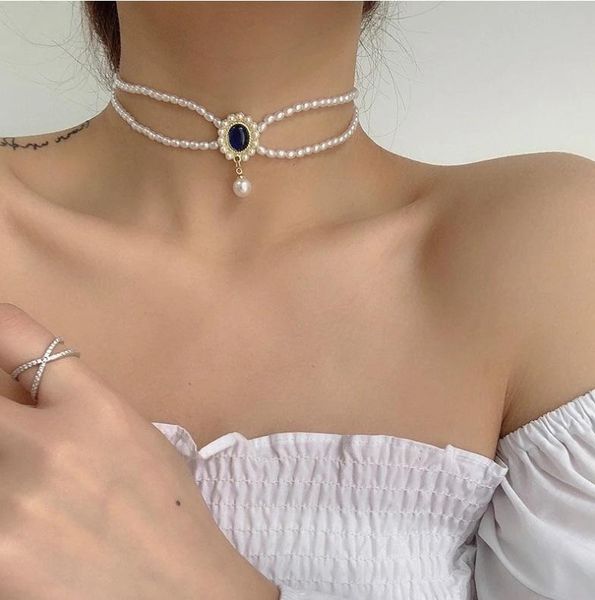 chains wholesale french style vintage baroque pearls elegance women necklace choker blue glass diamond pendant luxury jewelry, Silver
chains wholesale french style vintage baroque pearls elegance women necklace choker blue glass diamond pendant luxury jewelry, Silver