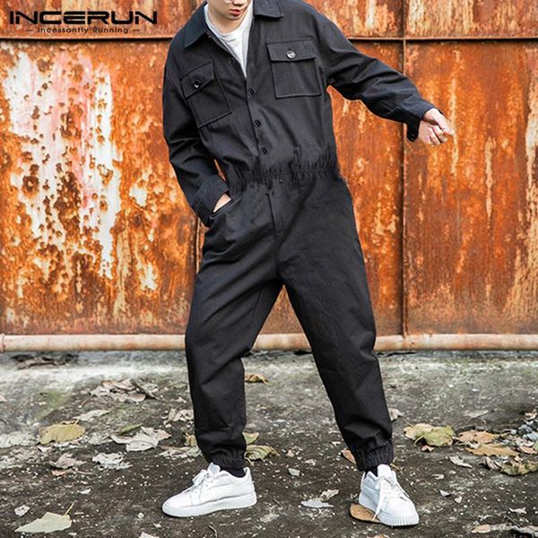 men's pants incerun 2021 punk style men jumpsuit rompers solid hip-hop pockets long sleeve streetwear cargo overalls playsuit 5xl, Black
men's pants incerun 2021 punk style men jumpsuit rompers solid hip-hop pockets long sleeve streetwear cargo overalls playsuit 5xl, Black