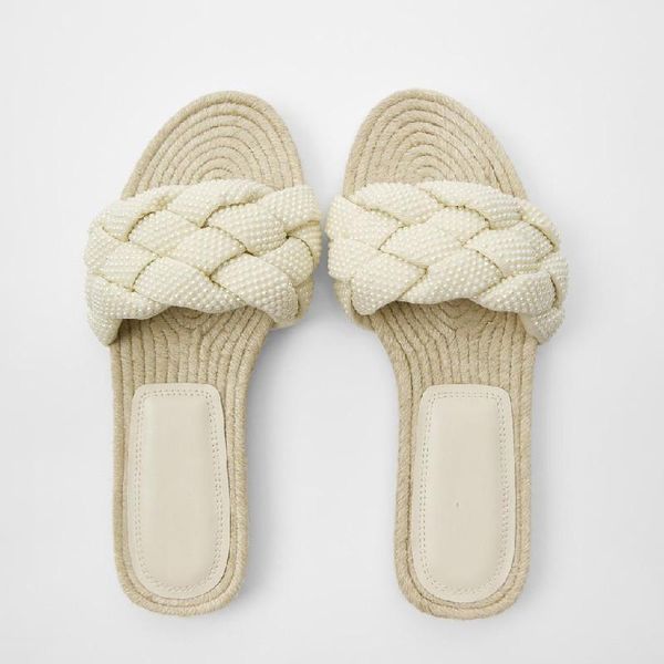 women's shoes 2021 summer fashion slippers white pearl braided flat sandals outdoor, Black
women's shoes 2021 summer fashion slippers white pearl braided flat sandals outdoor, Black
