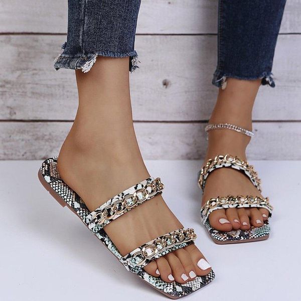 sandals women fashion low heels open toe shoes women's slippers summer metal chain snake print large size, Black
sandals women fashion low heels open toe shoes women's slippers summer metal chain snake print large size, Black